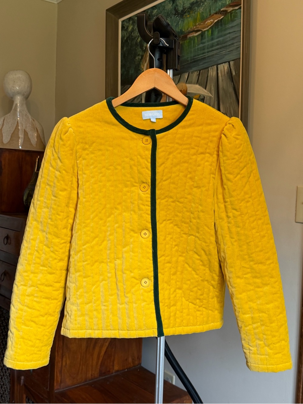 Urge Quilted Yellow Jacket with Dark Green Trim